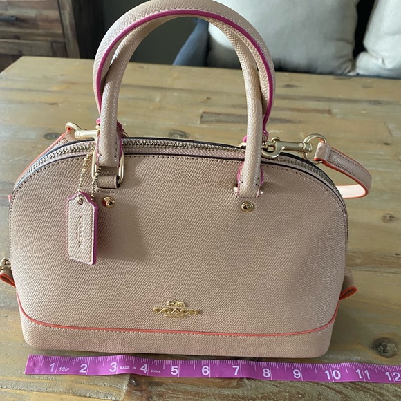 Coach Top Handle, Beige w/ Pink, Orange Detailing - Picture 6 of 10